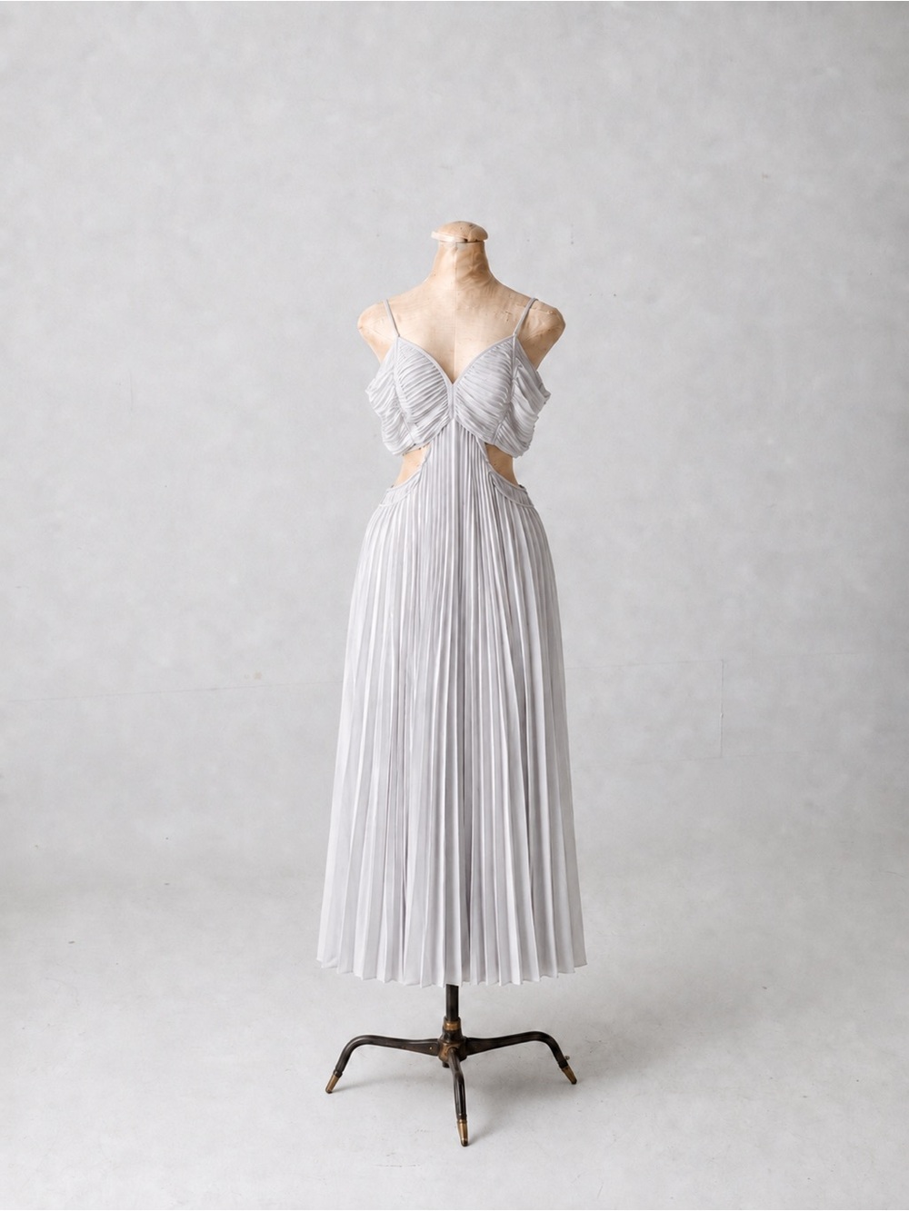 Express Pleated Spaghetti-Strap Maxi Dress - Light Gray
